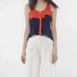 CHOCOLATE USA TOP ORANGE BLUE COLOR BLOCK SHIRT BLOUSE MULTICOLOR TANK SIZE S